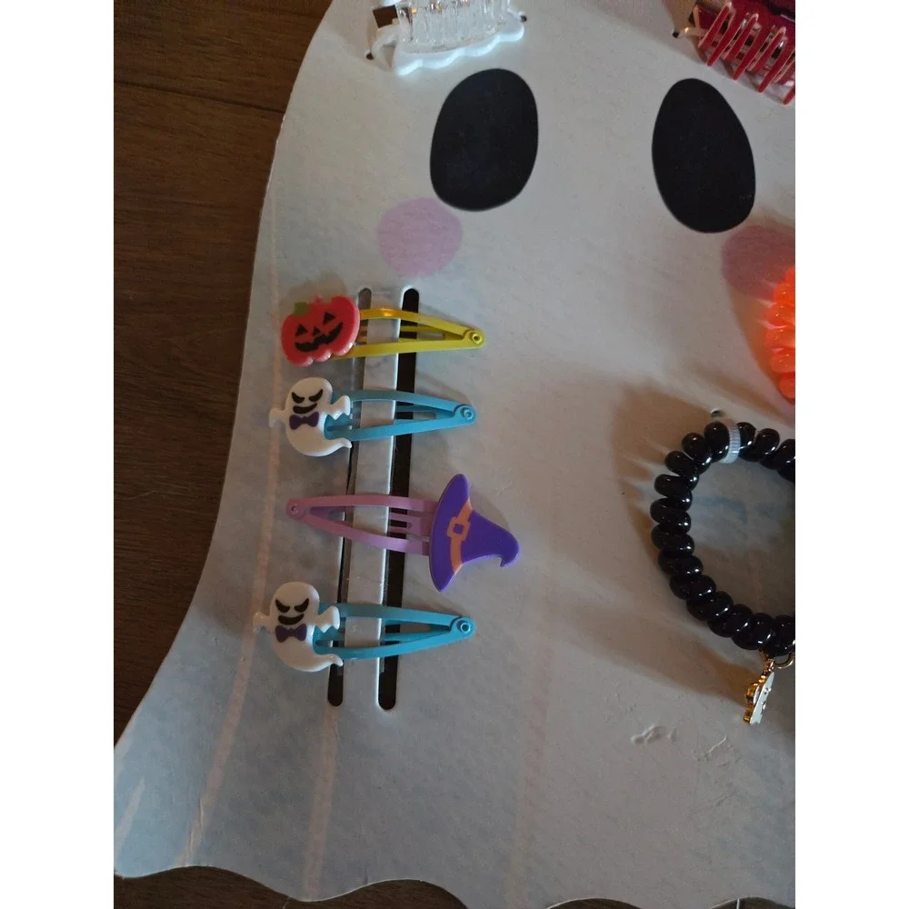 Fynn & Riley Kids Halloween Hair Accessory Set Ghost Pumpkin Clips and Ties 9pc
